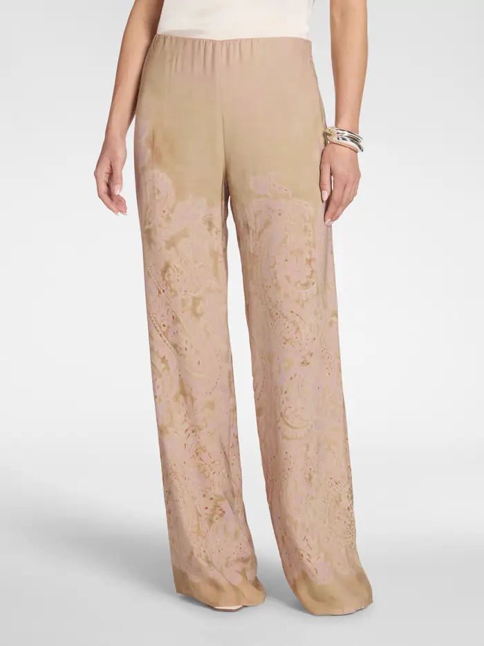 ELENA MIRO pantalone da donna in viscosa con stampa BEIGE