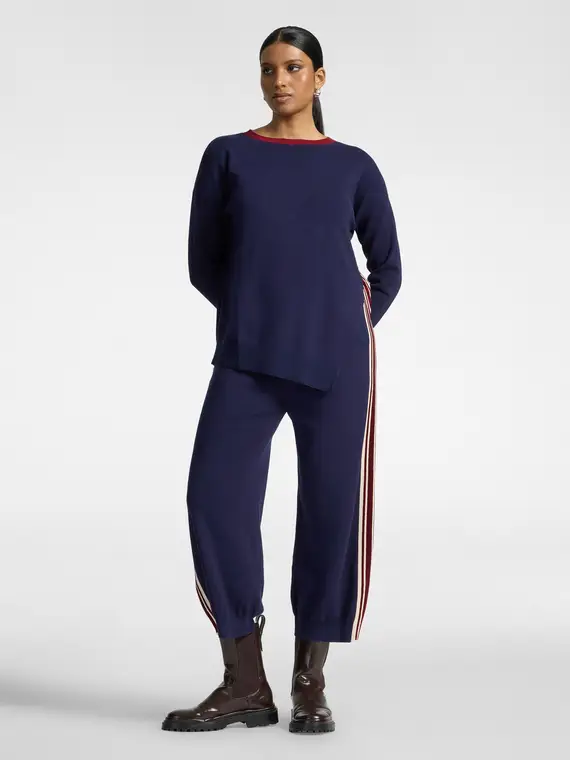 Pantaloni cropped in maglia con bordi a righe Donna, Blu