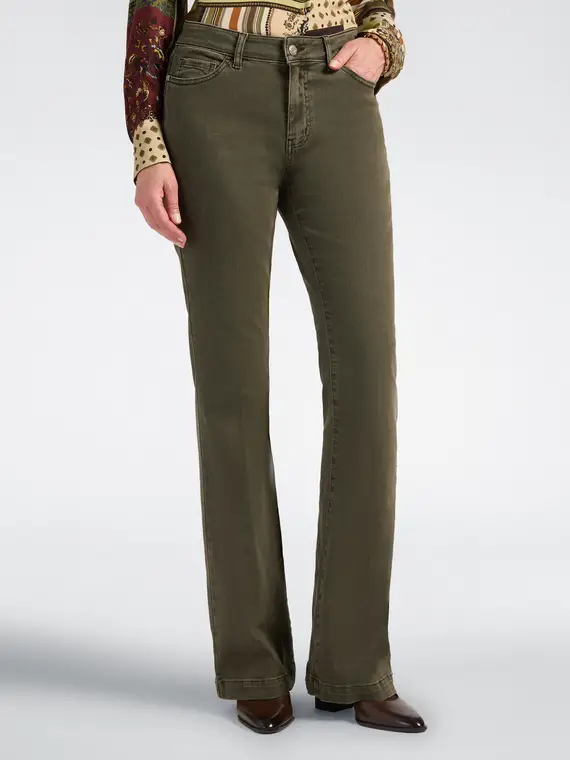 Elena Mirò Pantaloni flare in drill misto cotone Donna, Verde militare