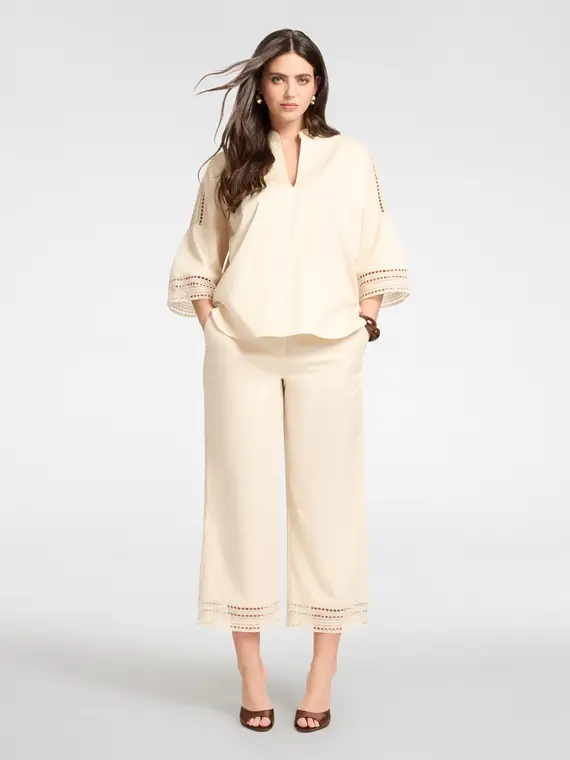 Elena Mirò Pantaloni misto cotone con pizzo Donna, Beige