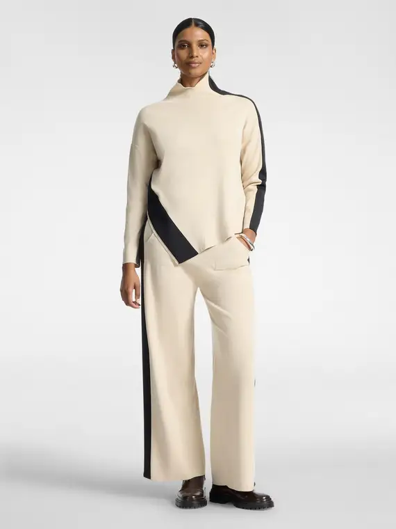 Pantaloni palazzo in maglia con coulisse Donna, Beige