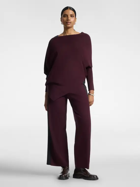 Pantaloni palazzo in maglia con coulisse Donna, Bordeaux