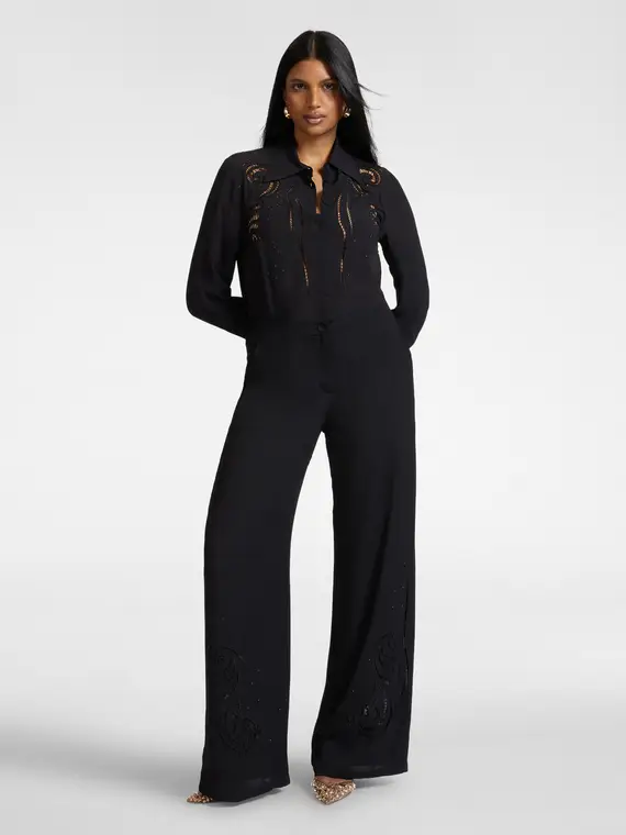 Elena Mirò Pantaloni palazzo ricamati Donna, Nero