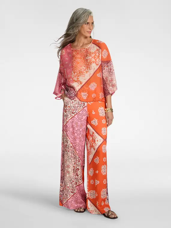 Elena Mirò Pantaloni stampati in viscosa Donna, Arancione