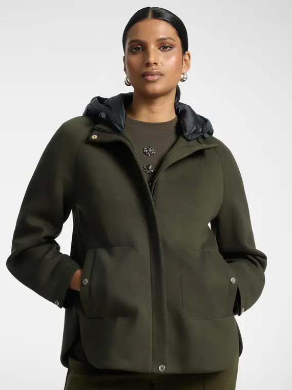 Parka in scuba con cappuccio Donna, Verde militare (58 IT)
