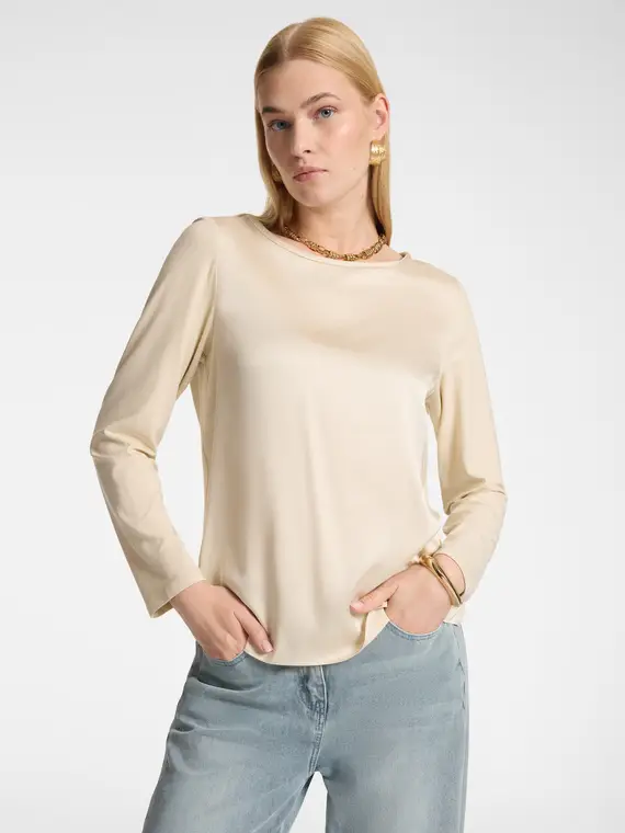 Elena Mirò T-shirt bimaterica in viscosa Donna, Beige (58 IT)