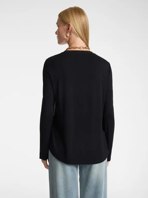 Elena Mirò T-shirt bimaterica stampata misto viscosa Donna, Nero (58 IT)