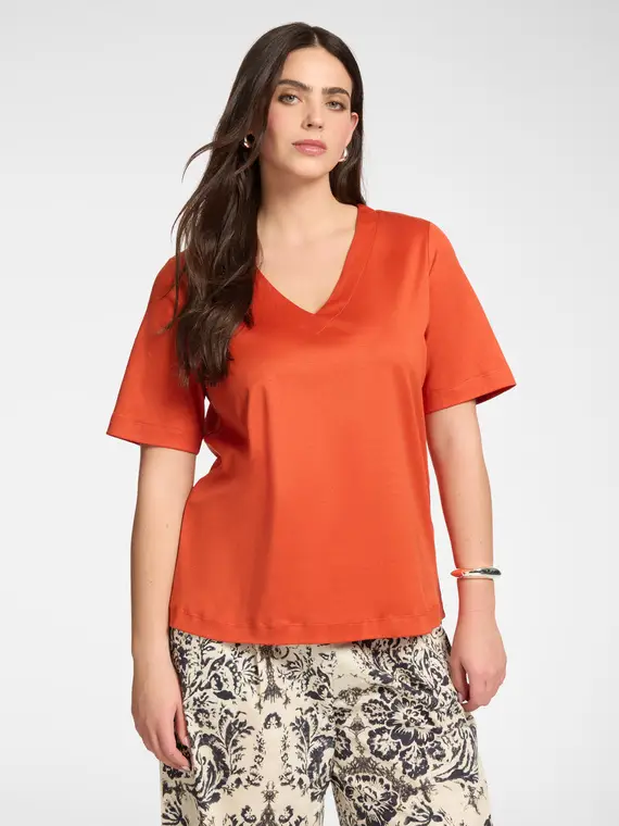 Elena Mirò T-shirt in cotone scollo a V Donna, Arancione (58 IT)