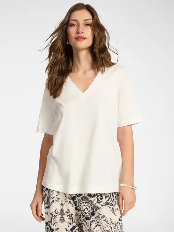 Elena Mirò T-shirt in cotone scollo a V Donna, Bianco (58 IT)