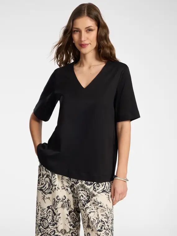 Elena Mirò T-shirt in cotone scollo a V Donna, Nero (58 IT)