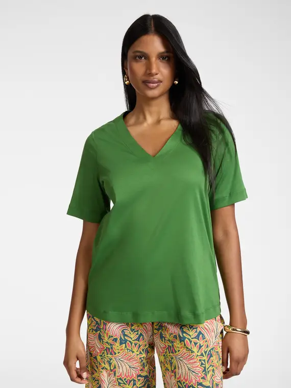 Elena Mirò T-shirt in cotone scollo a V Donna, Verde (58 IT)