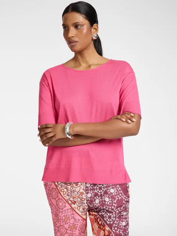 Elena Mirò T-shirt in misto lyocell boxy Donna, Fucsia (58 IT)