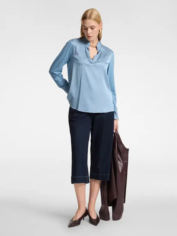 Elena Mirò T-shirt in viscosa con collo coreana Donna, Azzurro (58 IT)