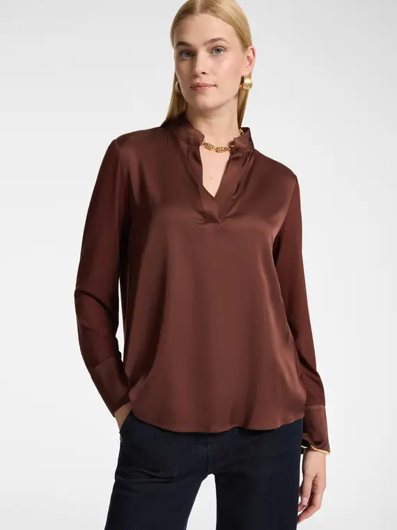 Elena Mirò T-shirt in viscosa con collo coreana Donna, Marrone (58 IT)