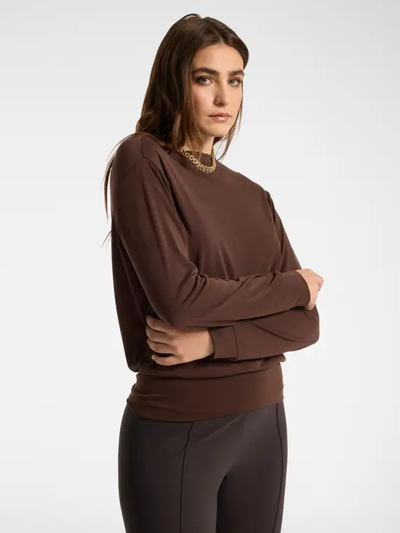 Elena Mirò T-shirt misto modal con scollo barchetta Donna, Marrone (58 IT)