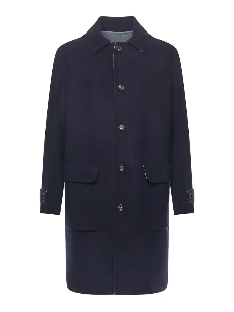 Eleventy Cappotto monopetto in lana Blu