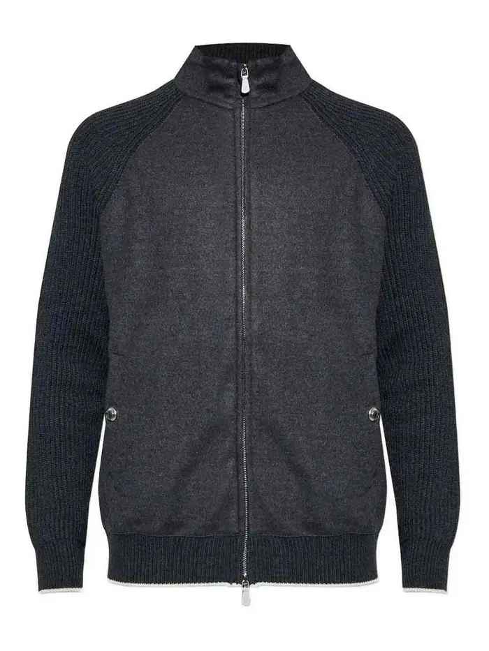 Eleventy Giacca Full Zip Grigia E Sabbia Grigio