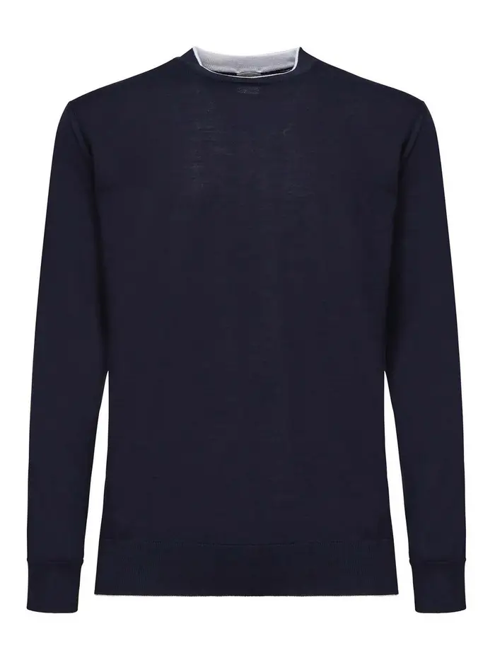 Eleventy Maglione Girocollo In Lana E Seta Blu