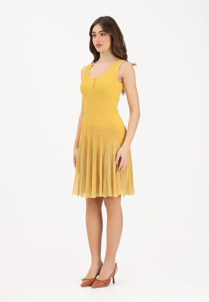 ELISABETTA FRANCHI Abito corto giallo da donna in maglia à jour