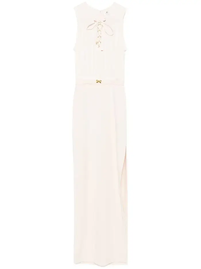 ELISABETTA FRANCHI Abito in crêpe e scollo con lacci burro