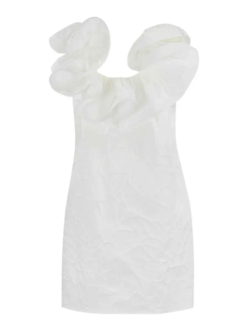 Elisabetta Franchi Abito jacquard floreale con volant Bianco