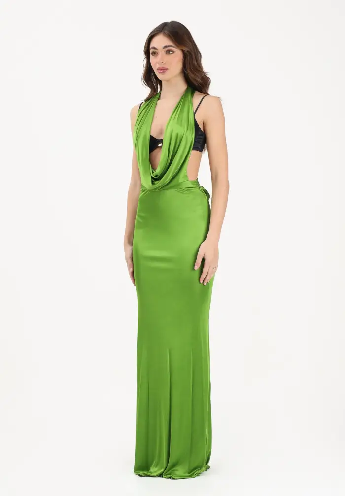 ELISABETTA FRANCHI Abito lungo verde da donna in jersey di viscosa lucida