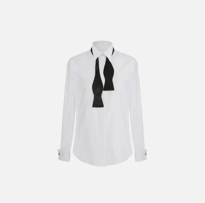 Elisabetta Franchi Camicia in cotone con papillon Bianco