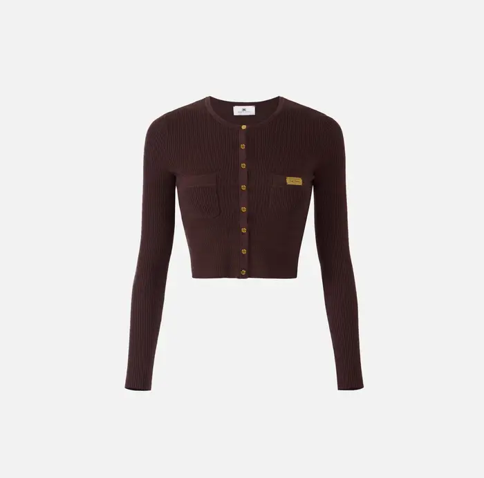 Elisabetta Franchi Cardigan in maglia a micro-trecce Cognac
