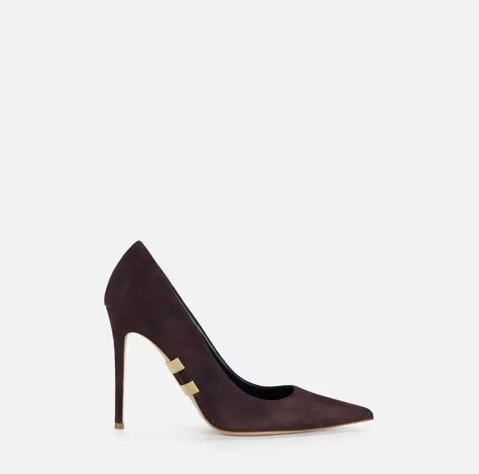 Elisabetta Franchi Décolleté in suede con logo gioiello Cognac