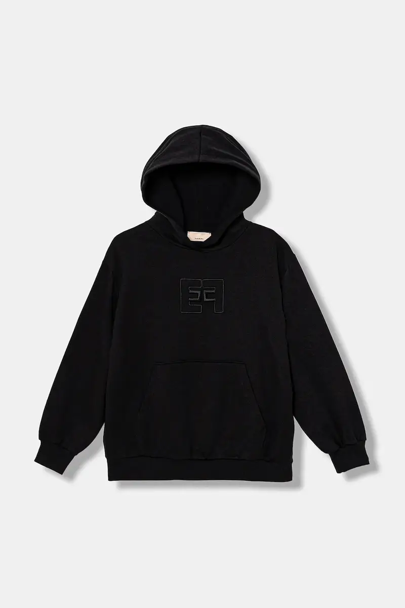 Elisabetta Franchi felpa in cotone bambino/a colore nero con cappuccio con applicazione EFFE156.0.FF002