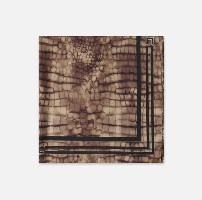 Elisabetta Franchi Foulard in twill di seta con stampa alligatore Cognac