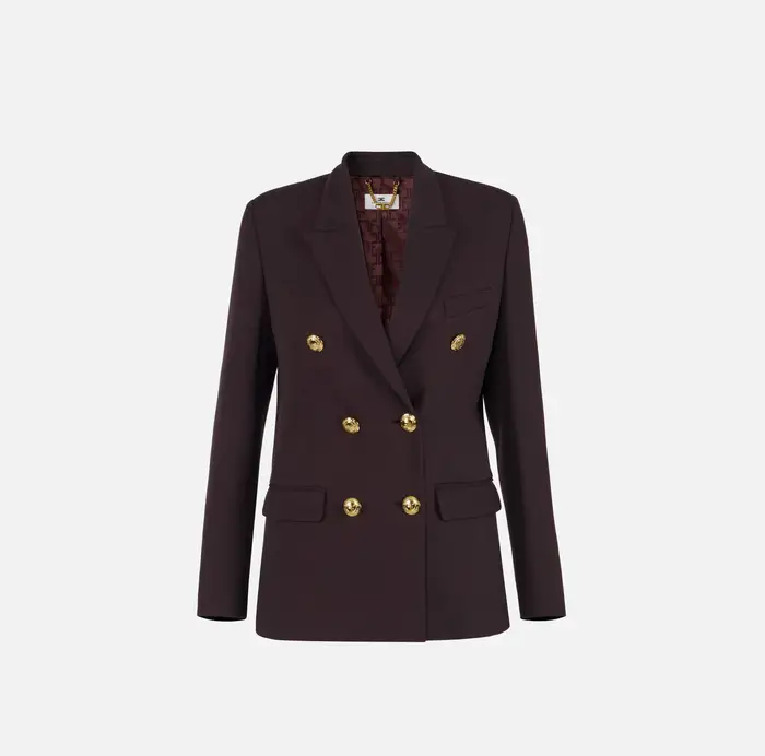 Elisabetta Franchi Giacca doppiopetto in gabardina Cognac