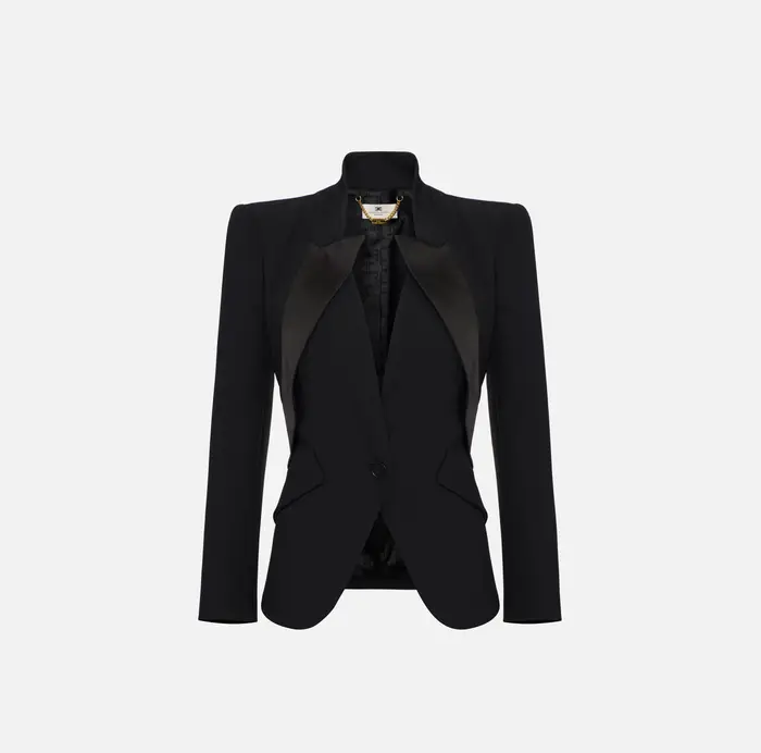 Elisabetta Franchi Giacca in crêpe leggero con rever in raso
