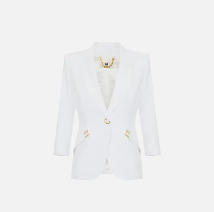 Elisabetta Franchi Giacca in doppio crêpe stretch con dettagli logo