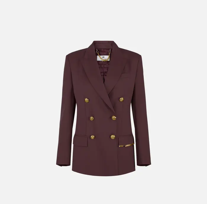 Elisabetta Franchi Giacca in fresco lana con placca gioiello Cognac