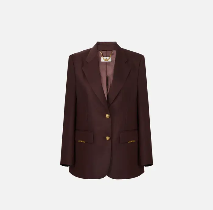 Elisabetta Franchi Giacca in fresco lana con placche gioiello Cognac