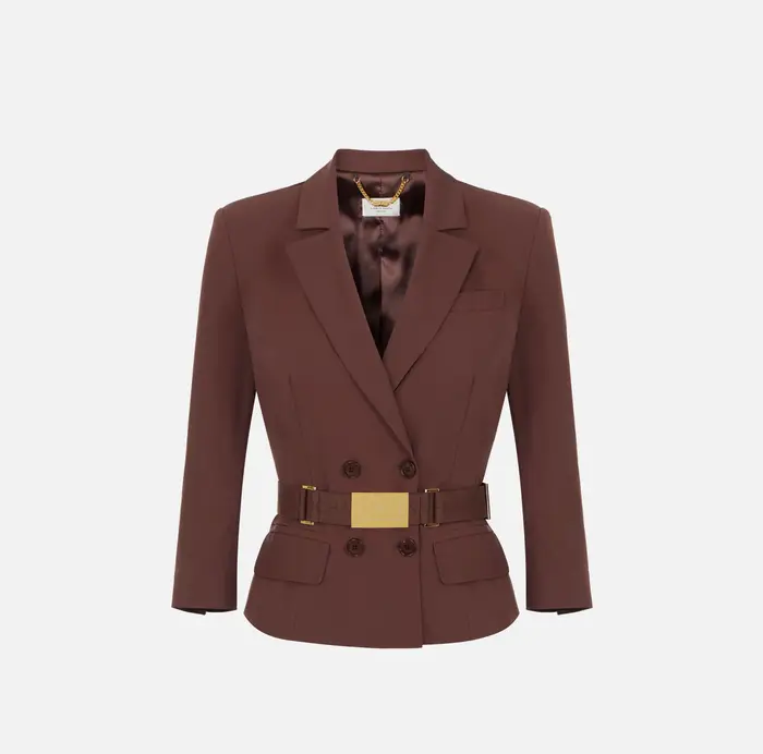 Elisabetta Franchi Giacca in tessuto tecnico bielastico Cognac