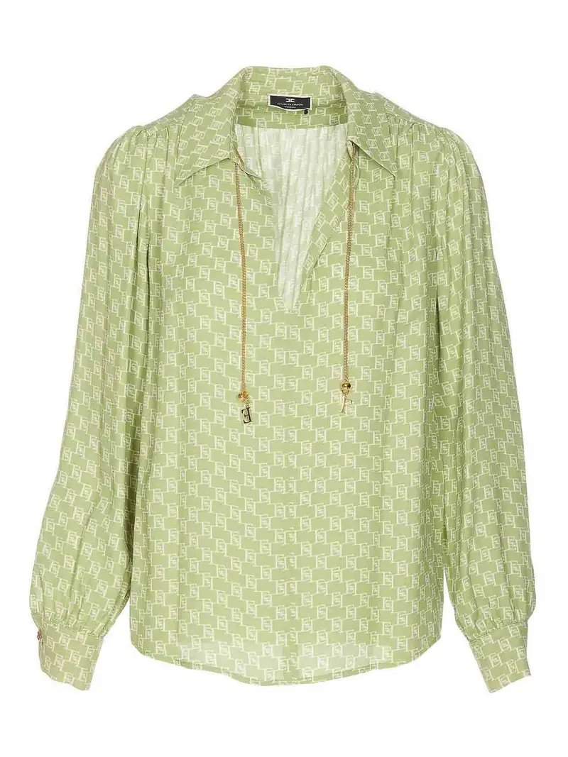 Elisabetta Franchi Girocollo verde con maniche lunghe scollo a V