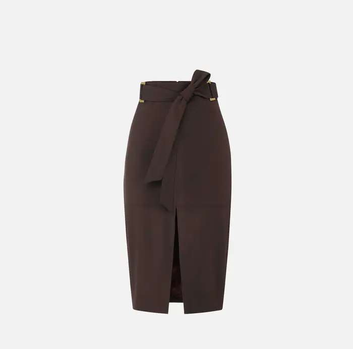 Elisabetta Franchi Gonna in gabardina con fusciacca Cognac