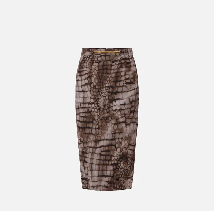 Elisabetta Franchi Gonna in jersey leggero con stampa alligatore Cognac