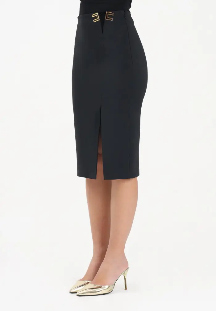 ELISABETTA FRANCHI Gonna midi nera da donna con dettagli logo