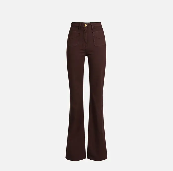 Elisabetta Franchi Jeans a zampa con taschini Cognac