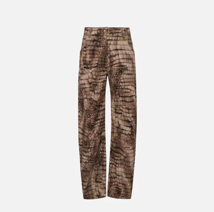 Elisabetta Franchi Jeans in drill con stampa alligatore Cognac
