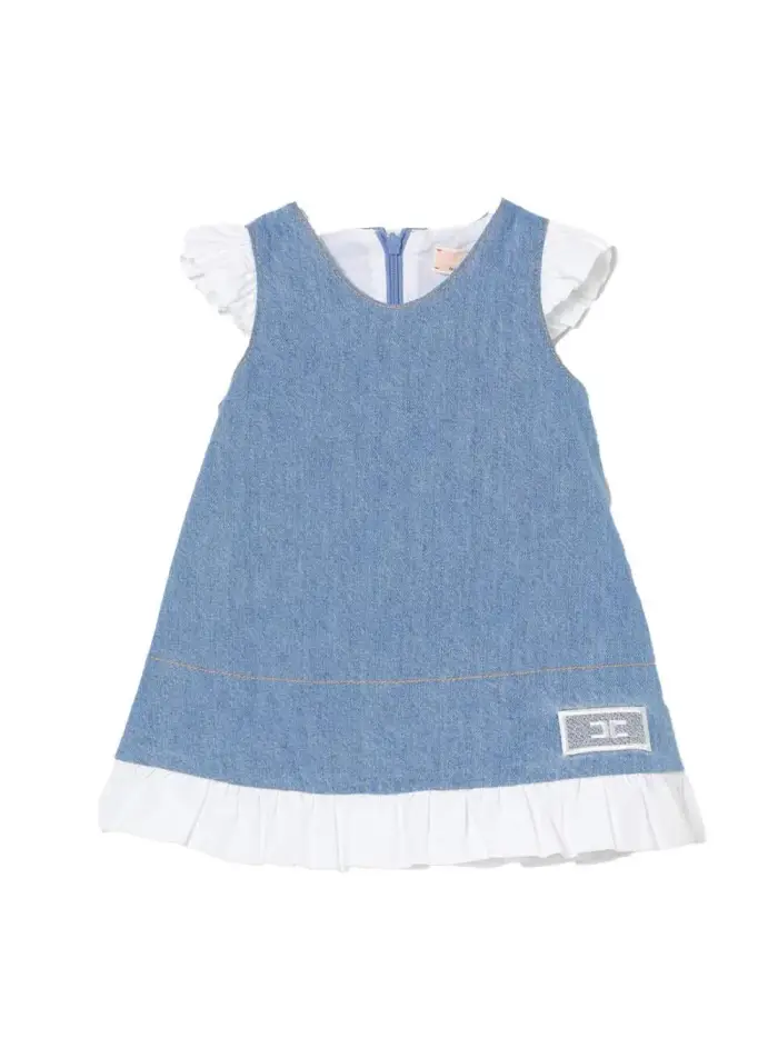ELISABETTA FRANCHI KIDS Abito in denim con rouches neonata