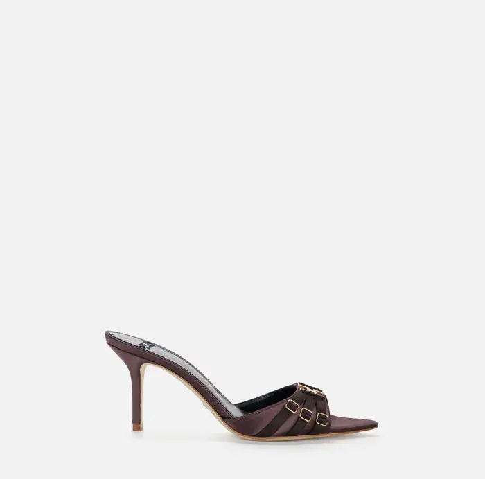Elisabetta Franchi Mules in pelle con cinturini Cognac