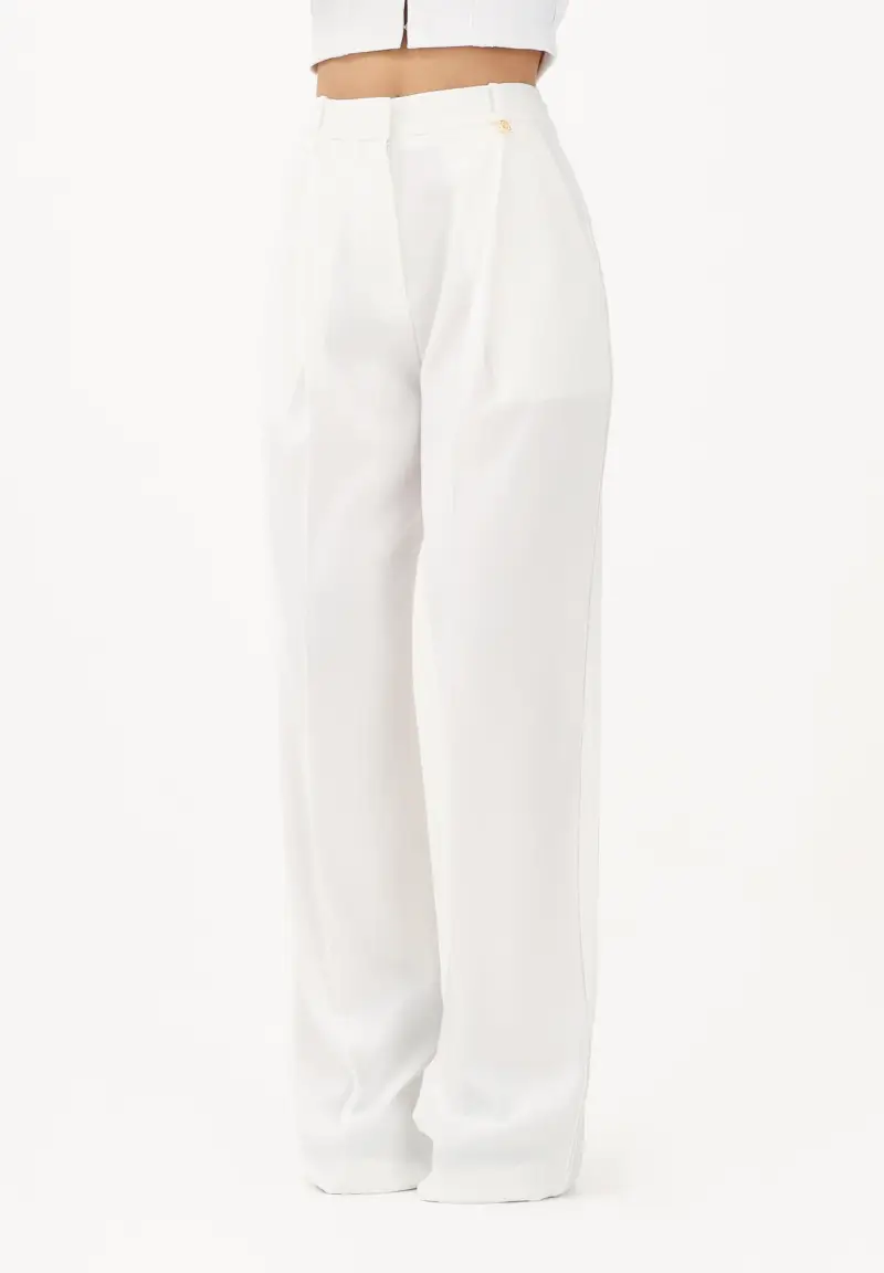 ELISABETTA FRANCHI Pantalone elegante avorio da donna con logo charm