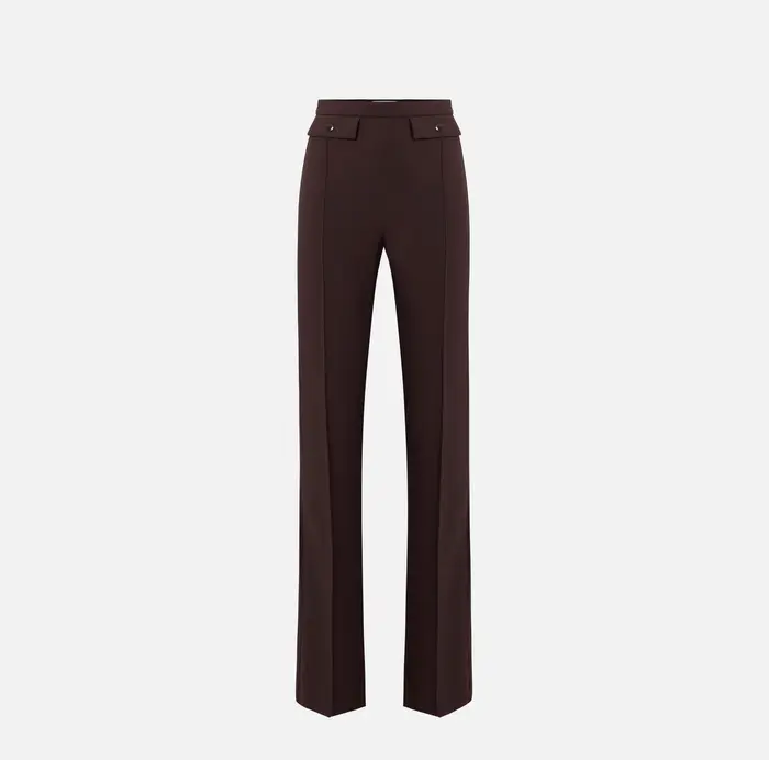 Elisabetta Franchi Pantaloni in crêpe leggero e raso Cognac