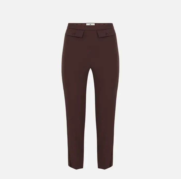 Elisabetta Franchi Pantaloni in crêpe leggero e raso Cognac