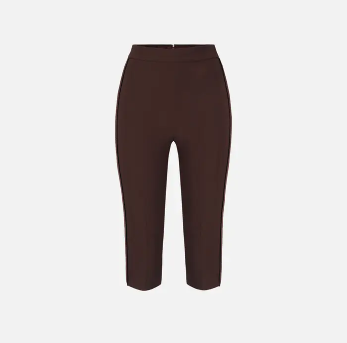 Elisabetta Franchi Pantaloni in crêpe leggero e raso Cognac