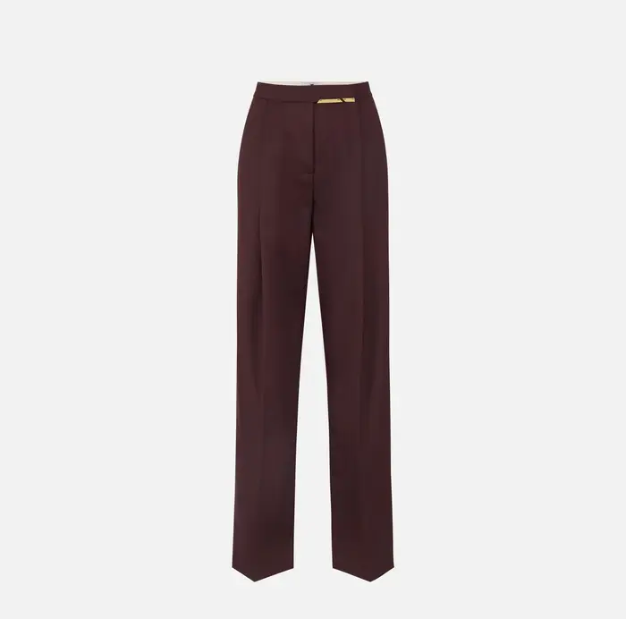 Elisabetta Franchi Pantaloni in fresco lana con placca gioiello Cognac
